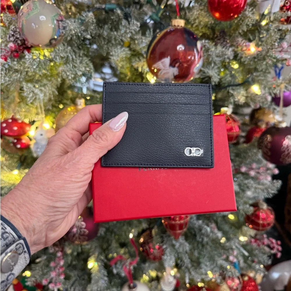 Salvatore Ferragamo Black Card Holder with Silver Accent